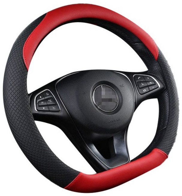 자동차 핸들커버 D컷 테슬라 모델3 Y EV6 GT QM6 XM3 스팅어 스포티지 QL 아이오닉5 캐스퍼 트위지 티볼리 전차종 장착, 블랙 + 레드