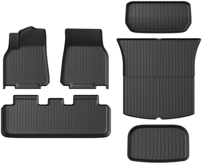 YZ 테슬라 TPE 카매트 발매트 풀커버 미끄럼 방지 매트 트렁크매트 바닥매트 액세서리 모델Y 프리미엄, 6종세트, 블랙, 2025 모델Y 주니퍼