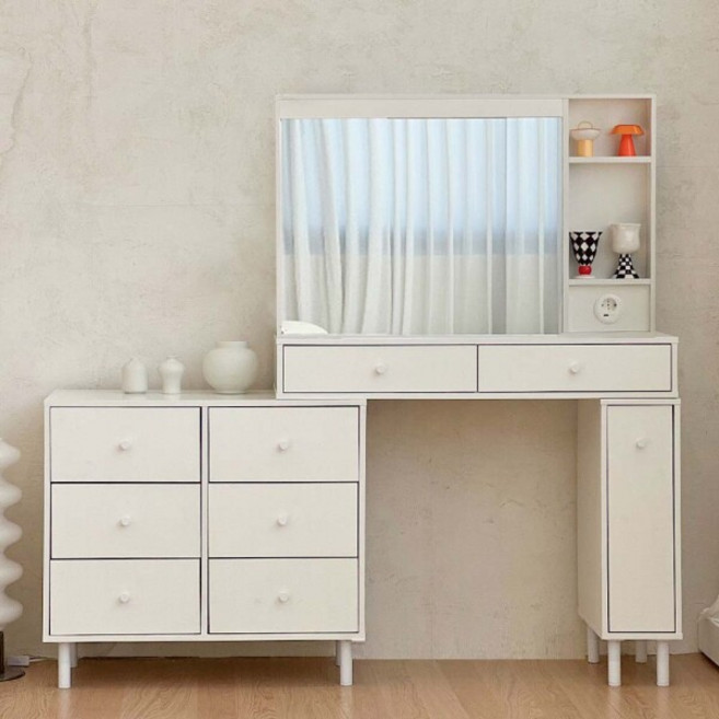 [파로마] 홈즈 블랑 3단 6칸 화이트 화장대 LED거울 HPN349, 상세 설명 참조