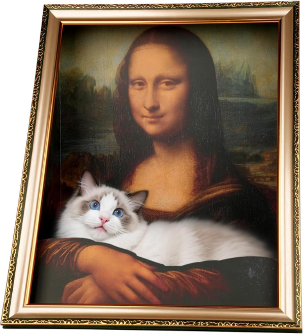 대형 고양이 스크래칭 보드 소파 보호 배경 사진 프레임이 있는 고양이 스크래치 보드 고양이 집 고양이 은신처 실내 장식용 대형 고양이용, 1개, 모나리자