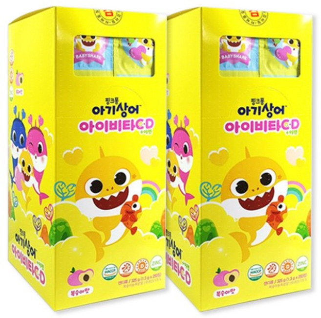 핑크퐁 아기상어 아이비타C D+아연 250정 + 핑크퐁 키즈밴드 세트 복숭아맛 개별포장 판비타민, 2세트