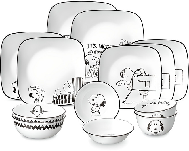 코렐 스누피앤찰리에디션 2인 코리안 사각세트 13p, 혼합색상, 13종, 1세트