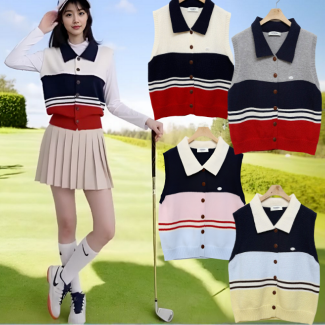 원온카라니트조끼 가을 봄 카라 여성골프복 데일리룩