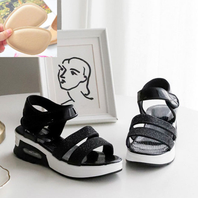 비비루 5cm 굽높은 여름샌들 발편한 벨크로 소가죽 통굽 스포츠샌들