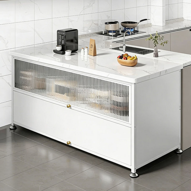 SeekFun 주방 수납장 세라믹 상판 튼튼한 와이드 다용도 고하중 하부장 식탁 렌지대, 화이트/White