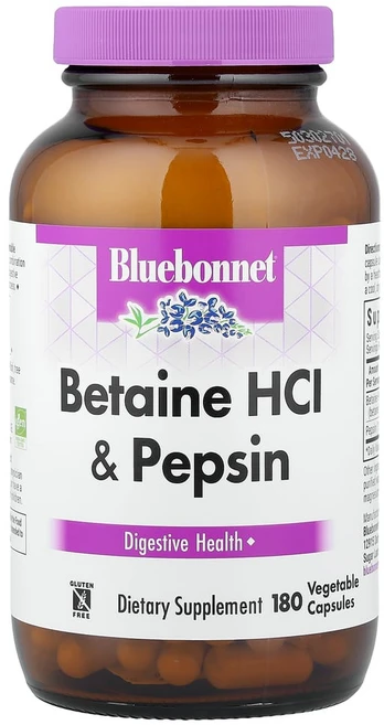 블루보넷 베타인 HCl 플러스 펩신 베지터블 캡슐 글루텐 프리 무설탕, 1개, 180정 - 쿠팡