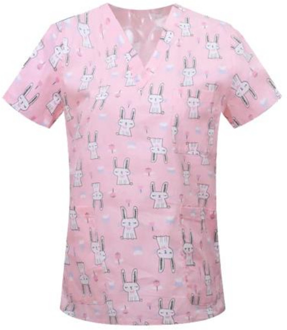 간호 스크럽 프린트 탑 여성 작업복 블라우스 반소매 v 넥 셔츠 의류 간호사 튜닉 남성 의사