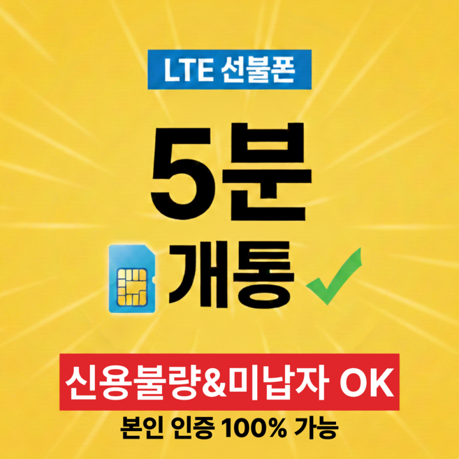앤텔레콤 L망(LG) SK KT LG 선불폰 유심 요금제 앤텔레콤 5분개통, 1개, 무제한, 30일