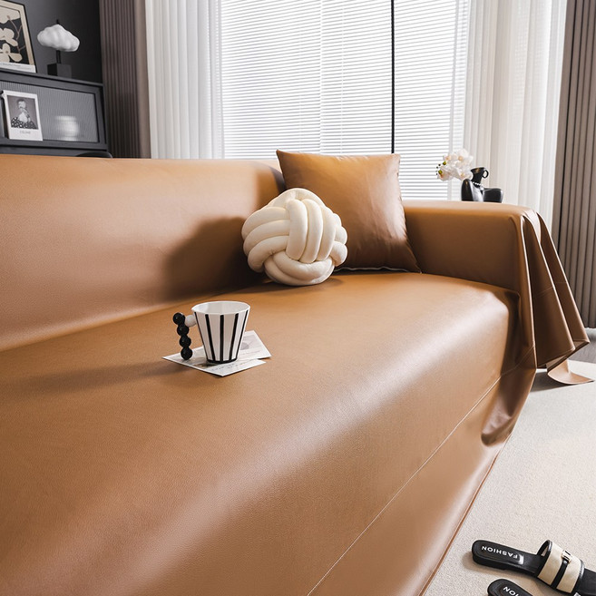 고급 가죽 소파 커버 방수 논슬립 고양이 PU 인조 양가죽 소파 커버 사계절 미끄럼 방지, 1개, 다크브라운