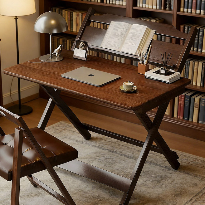 무설치 완제품 접이식 책상 높이조절 공부 1인용 학생 컴퓨터 침대 사이드 다용도 사무실 거실 서재 학생 폴딩 테이블, 브라운