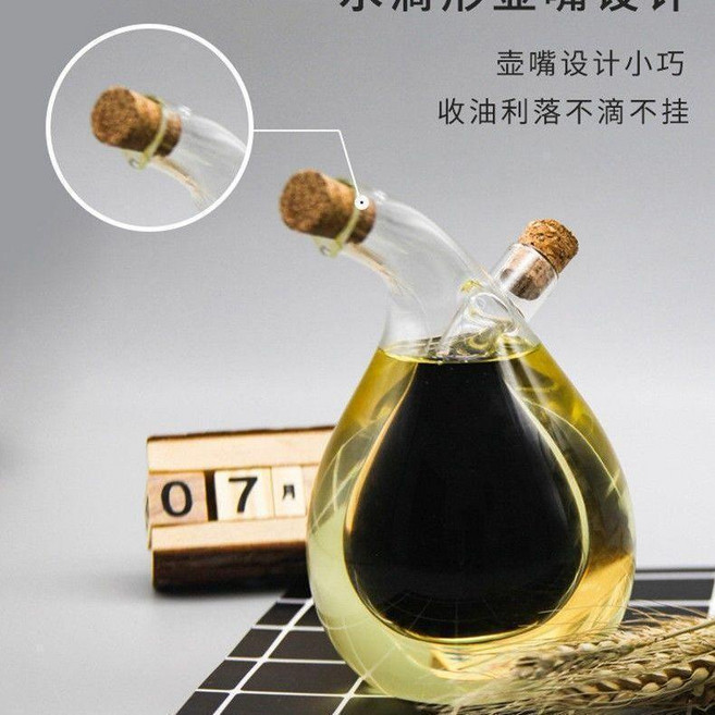 新款玻璃防漏兩用油醋醬料瓶, 1個, 彎茄子軟木塞