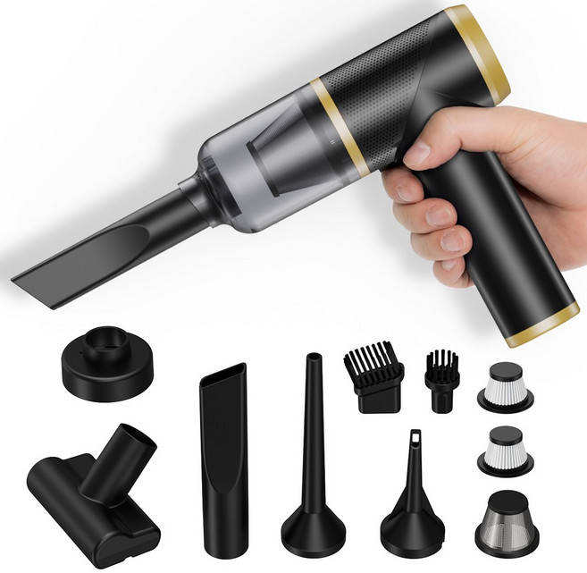 오이키 차량용 청소기 미니 무선 진공 가정용 자동차 에어건 청소기, 블랙&골드