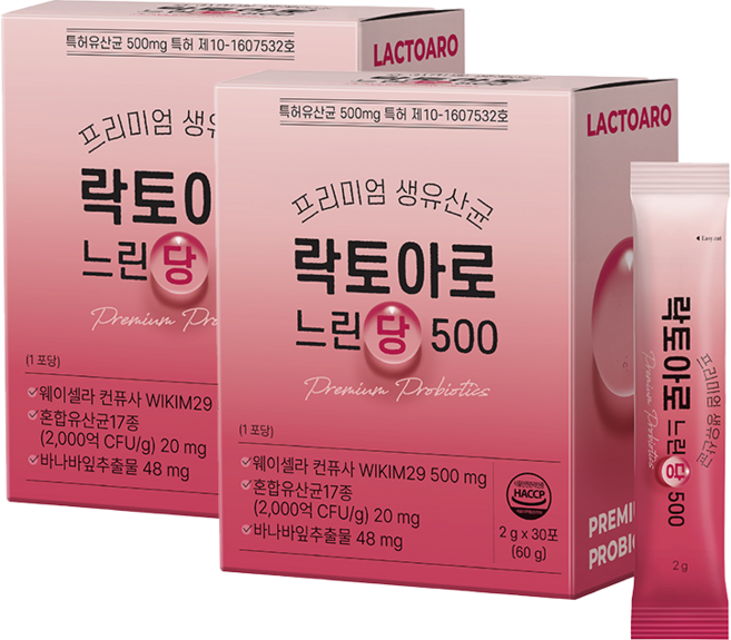 2000억 프리미엄 생유산균 락토아로 느린당500 프로바이오틱스, 2박스, 60g