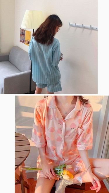 반팔 반바지 파자마 잠옷 세트 여름 투피스 홈웨어