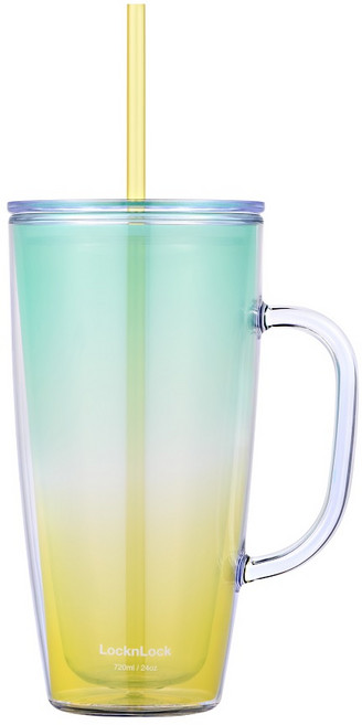 락앤락 데일리 핸들 콜드컵 720ml [+가쯔 용기 세트] 빨대 텀블러 손잡이 핸들 머그 텀블러 대용량 대형 컵 티 차 커피 차량용 휴대용, 1개, 옐로우