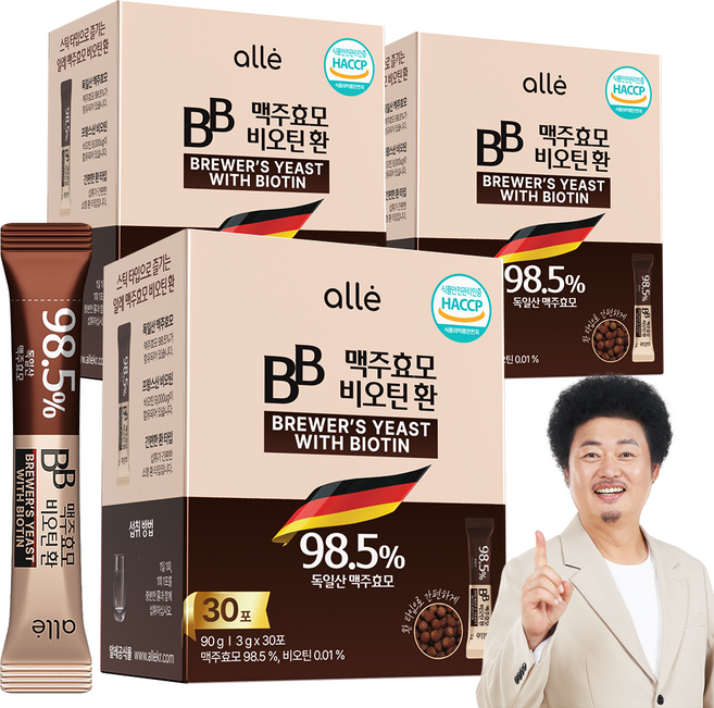 맥주효모 비오틴 환 식약청인증 HACCP 독일 알레 100% 정품, 90g, 3개