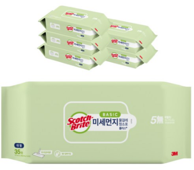 스카치브라이트 베이직 미세먼지 물걸레 청소포 플러스 35매, 6개