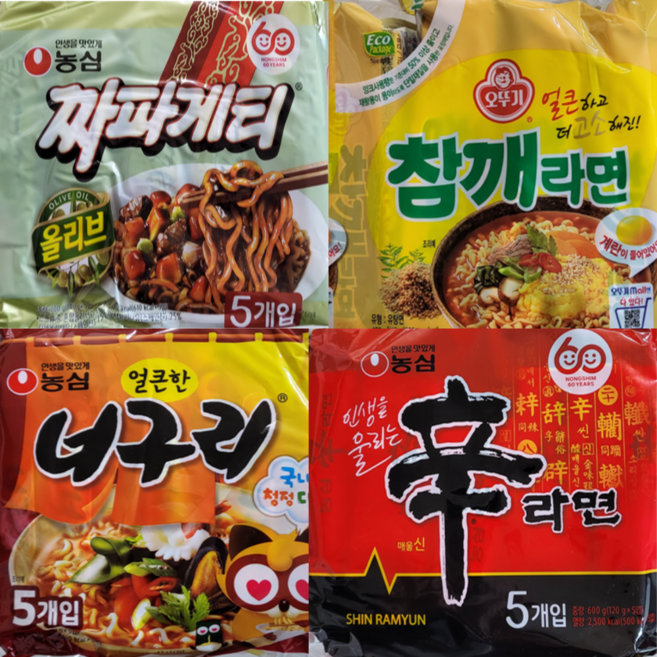 참깨세트 인기봉지라면 4종 20개입 (짜파게티5 참깨라면5 너구리5 신라면5) 라면스프 1세트