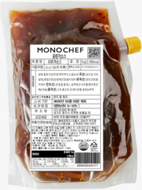 유린기소스 모노쉐프 1kg 유린기 특제소스 중식 닭요리 닭튀김 새콤달콤 탕수육 퓨전중식, 1개