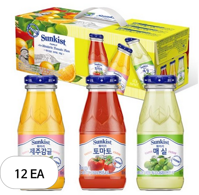 썬키스트 훼미리 제주감귤 + 토마토 + 매실 음료세트, 180ml, 12개