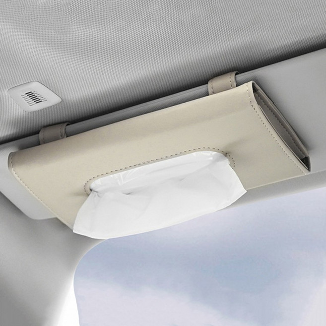 밤띵 차량용 티슈케이스 자동차 휴지걸이 선바이저 클립형 차량 휴지 케이스 걸이형 휴지커버 수납홀더, 베이지, 1개