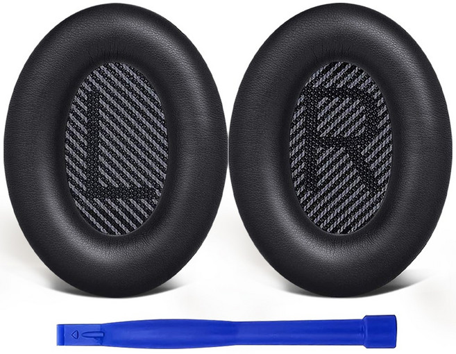 SOULWIT 교체용 이어패드-호환 모델 보스 Bose QuietComfort 35 QC35/QC35 II 헤드폰 소음 차단 폼 두께 추가 1쌍, Black, Protein Leather-1, 1개