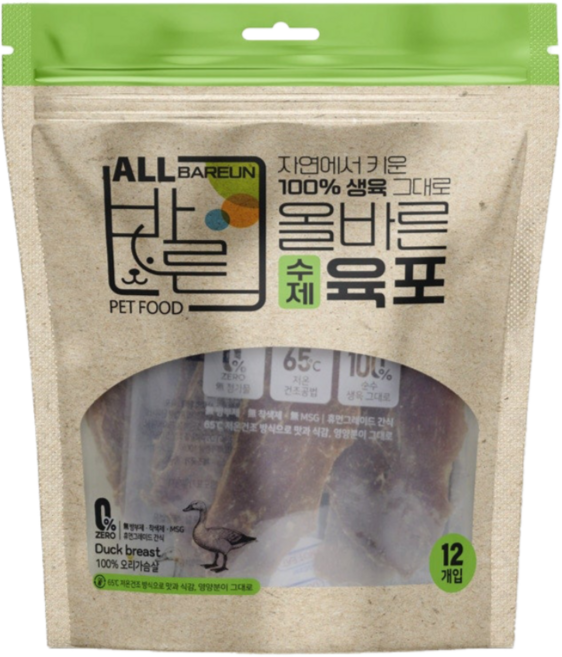 올바른 수제육포 애견간식 12P, 120g, 1개, 오리가슴살