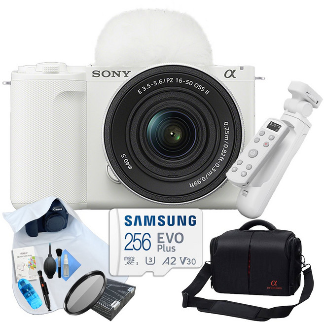 [포토리뷰이벤트] 소니 ZV-E10 + 16-50mm II 브이로그 9종 패키지 (256GB 메모리/ OLED 무선 슈팅그립/ 슬림 MCUV 40.5 필터), 화이트