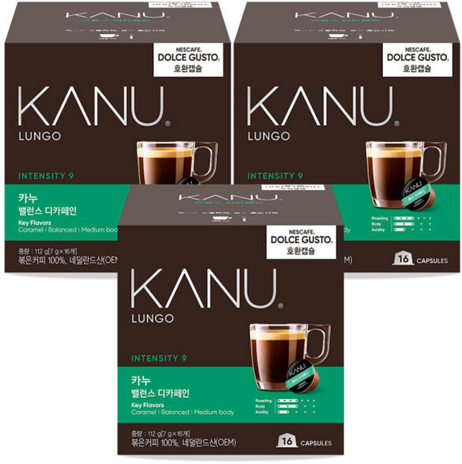 카누 돌체구스토 호환캡슐 밸런스디카페인 48캡슐(16캡슐x3개), 7g, 16개입, 3개