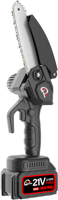 YUON 독일 21V 6인치 무선 체인톱 충전식 전기톱 브러쉬리스 모터 전동톱 충전톱 2.0AH 배터리 풀세트, 배터리1개+수납함+체인4, 1개