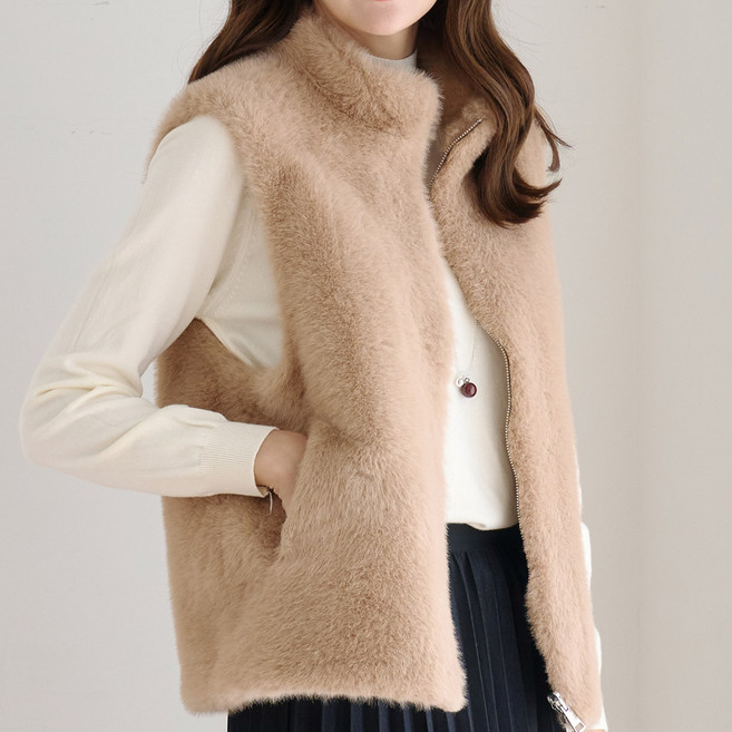 이브바바 여성 양면 밍크 무스탕 조끼