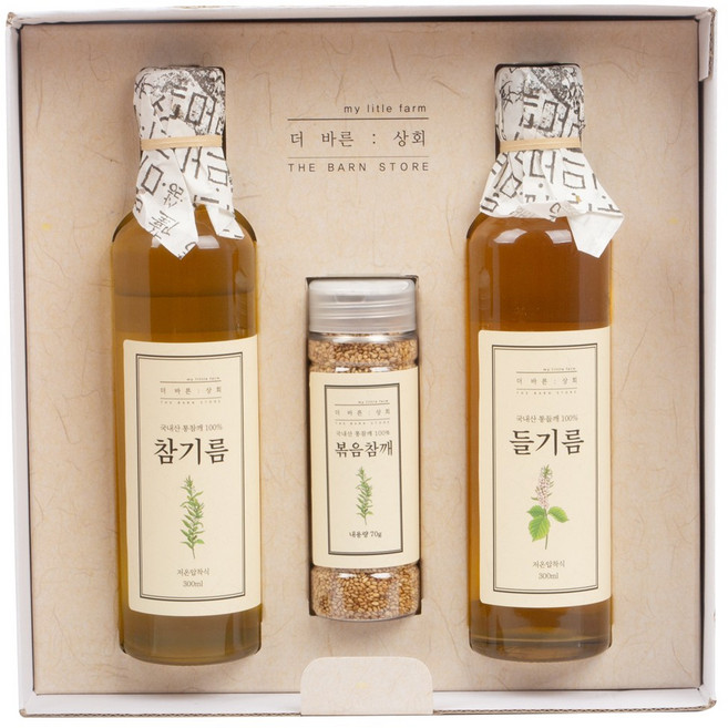 [ 고급 선물세트 ] 더바른상회 프리미엄 4호 선물세트 ( 국산 저온 압착 참기름 국산 볶음 참깨 국산 저온 압착 들기름 ), 1개, 300ml