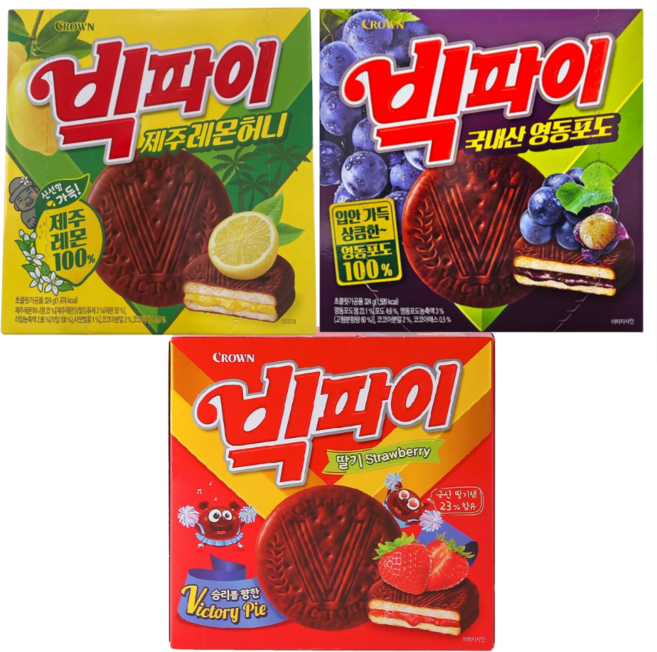 빅파이 3종 딸기 324g+영동포도 324g+제주레몬허니 324g (총 3개), 324g, 1세트