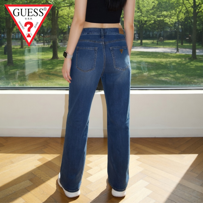 [국내매장정품] 게스 여성 청바지 와이드 세미부츠컷 약스판 이월상품 데님팬츠 사계절 긴바지 GSO527-DPI