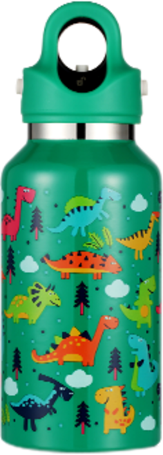 [레보맥스v2] 아이를 위한 18시간보안 36시간 보냉 아동이 열고 닫기 편한 키즈 보온병 1초 마법 어린이 REVOMAX 텀블러, 355ml, 그린 공룡[키즈 텀블러]