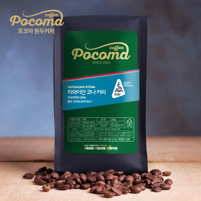 [포코마] 하와이안 코나 원두커피 200g, 홀빈 (분쇄안함), 1개