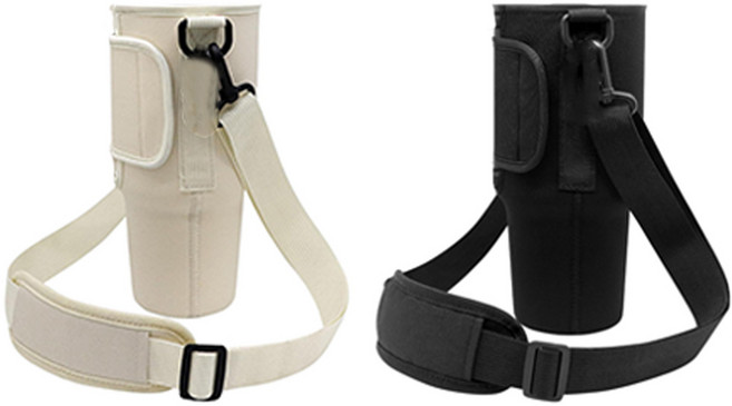 투데이리빙 1+1 텀블러 가방 파우치 887 1.18 보틀 크로스 텀블러백 보냉 물통 주머니 보냉백 스트랩 파우치백 컵홀더 운동 야외 등산, 2개, R98578A(화이트+블랙