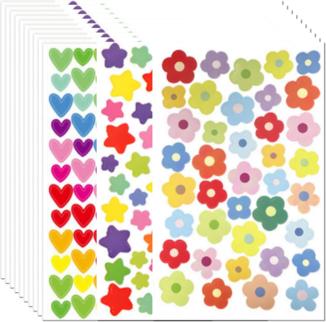 펴나나다 꽃 하트 별 원 포인트 데코 스티커, 30개, 꽃+하트+별