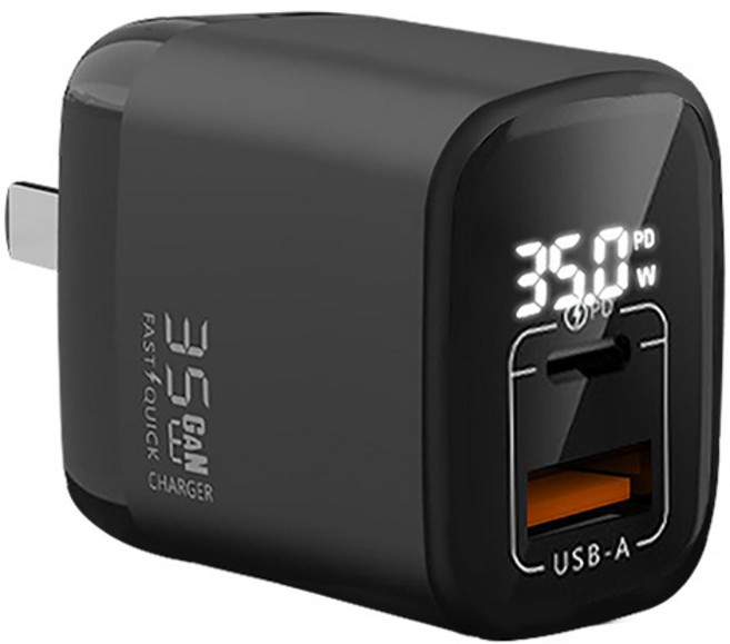 TUNO 氮化鎵快充頭, 黑色-35W數顯雙孔, 1個