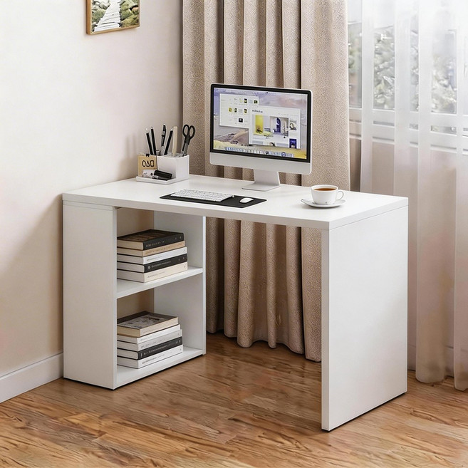 컴퓨터 책상 2SIZE 홈오피스 책장 데스크 선반, WHITE