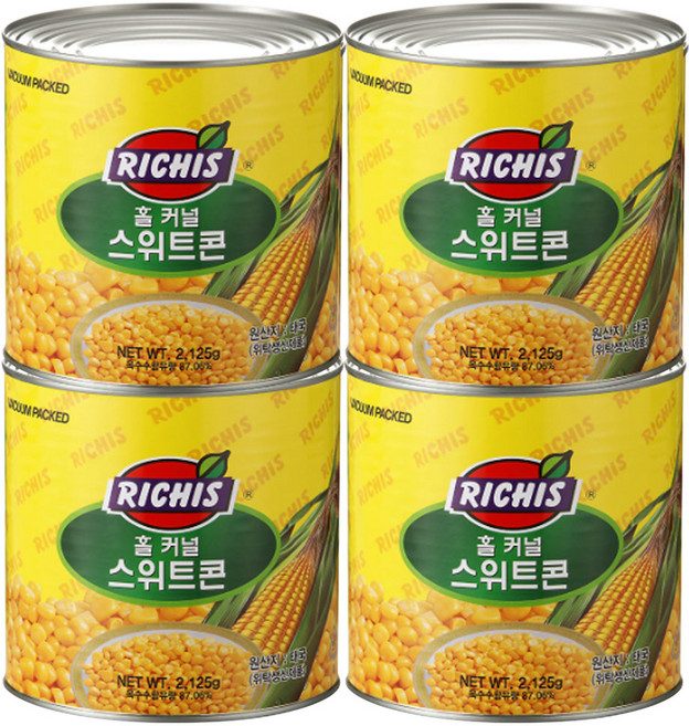 웰빙공작소 리치스 홀 커널 스위트콘 태국산콘 베이커리 디저트 통조림, 4개, 2.95kg