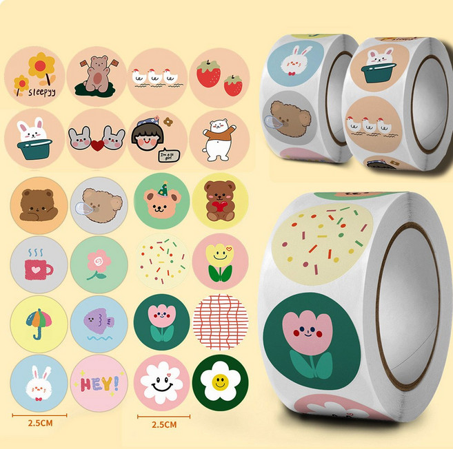 귀여운 원형스티커 동그라미 팬시스티커 다꾸 꾸미기 스티커 포장스티커 500매 X 3종세트, 3종 1세트 1500매