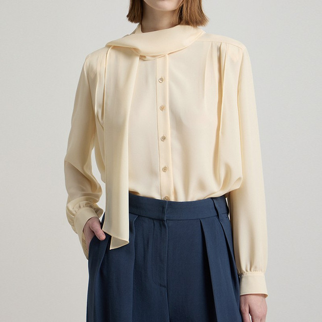 [컴젠] 여성 타이 블라우스 L YELLOW