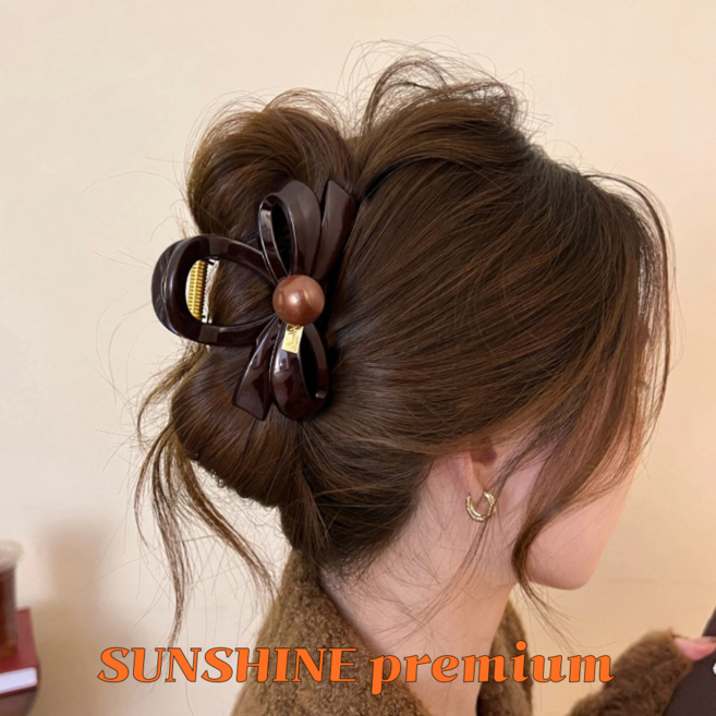 SUNSHINE 프리미엄 리본 올림머리 헤어 집게핀 8.5cm