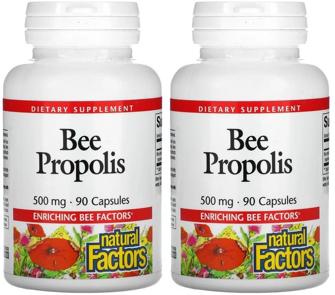 Natural Factors 네추럴 팩터스 꿀벌 프로폴리스 500mg 캡슐 90정 2병 유제품 당류 글루텐 무함유 - 쿠팡