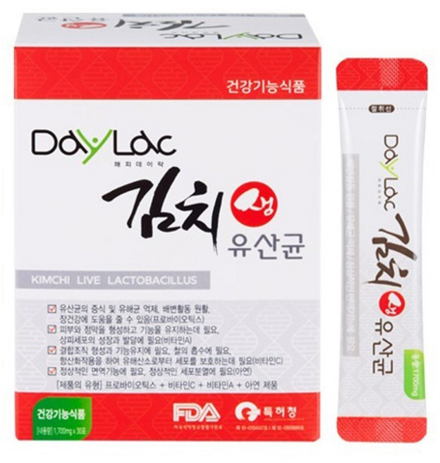 데일리락 김치생유산균 30포 프로바이오틱스 비타민A C 3중코팅, 1개, 60g