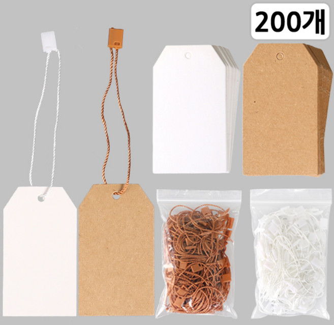 [다핸] 종이라벨택+택끈포함, 4*7 육각 혼합, 200개