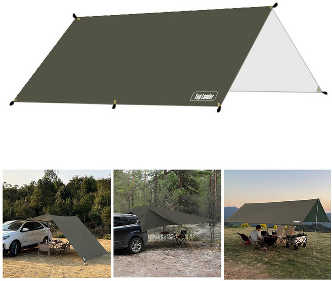 탑 랜더 대형 렉타 캠핑 방수 타프 차량용어닝 야외용 UV 차단, 천 타프만, 올리브 그린