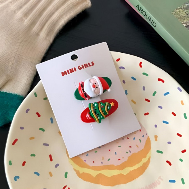 [별별창고] 크리스마스 집게핀 루돌프 사슴뿔 산타 트리 연말파티 생일파티 파티용품, 1개, 크리스미니핀곰케이크