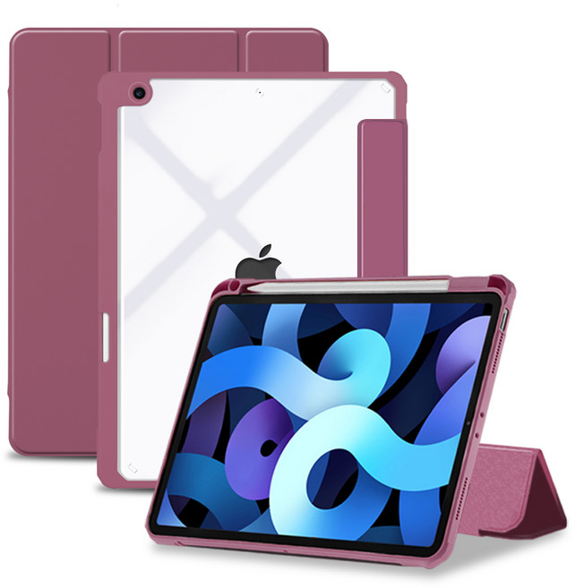 아이엠듀 아이패드 애플펜슬 수납 클리어 스마트커버 분리형 케이스, 와인